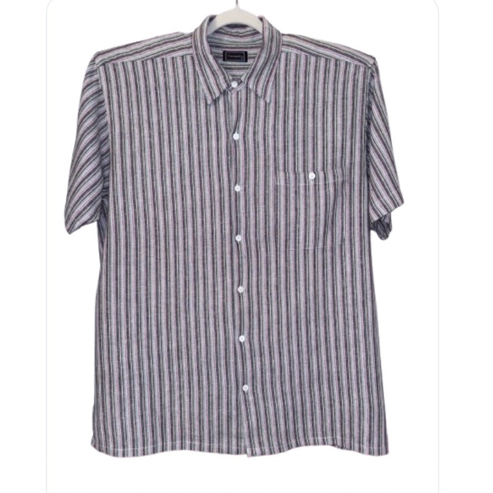 Fumagalli Linen 2XL Short Sleeves Pocket Button Up Stripes Multi Colors SUPERIOR
